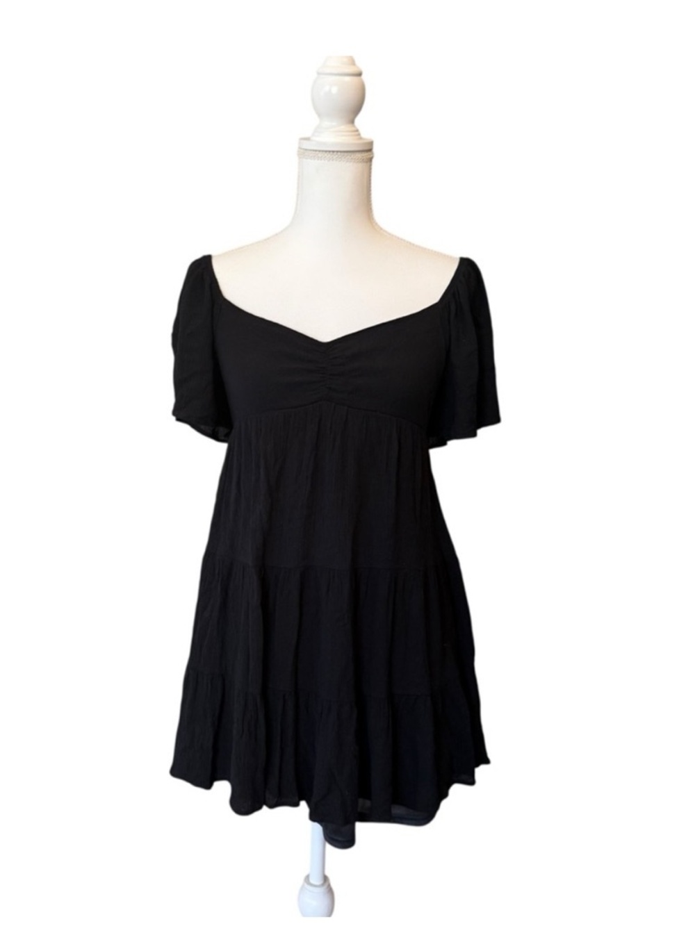 Altar'd State Black Sweetheart Neck Flutter Sleeve Mini Dress